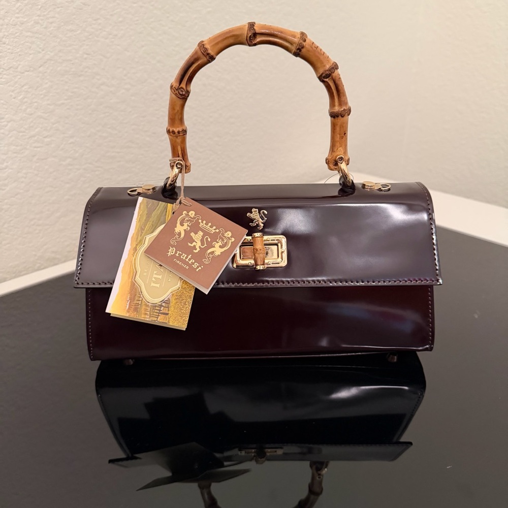 Pratesi Firenze Chocolate Satchel with Bamboo Handle